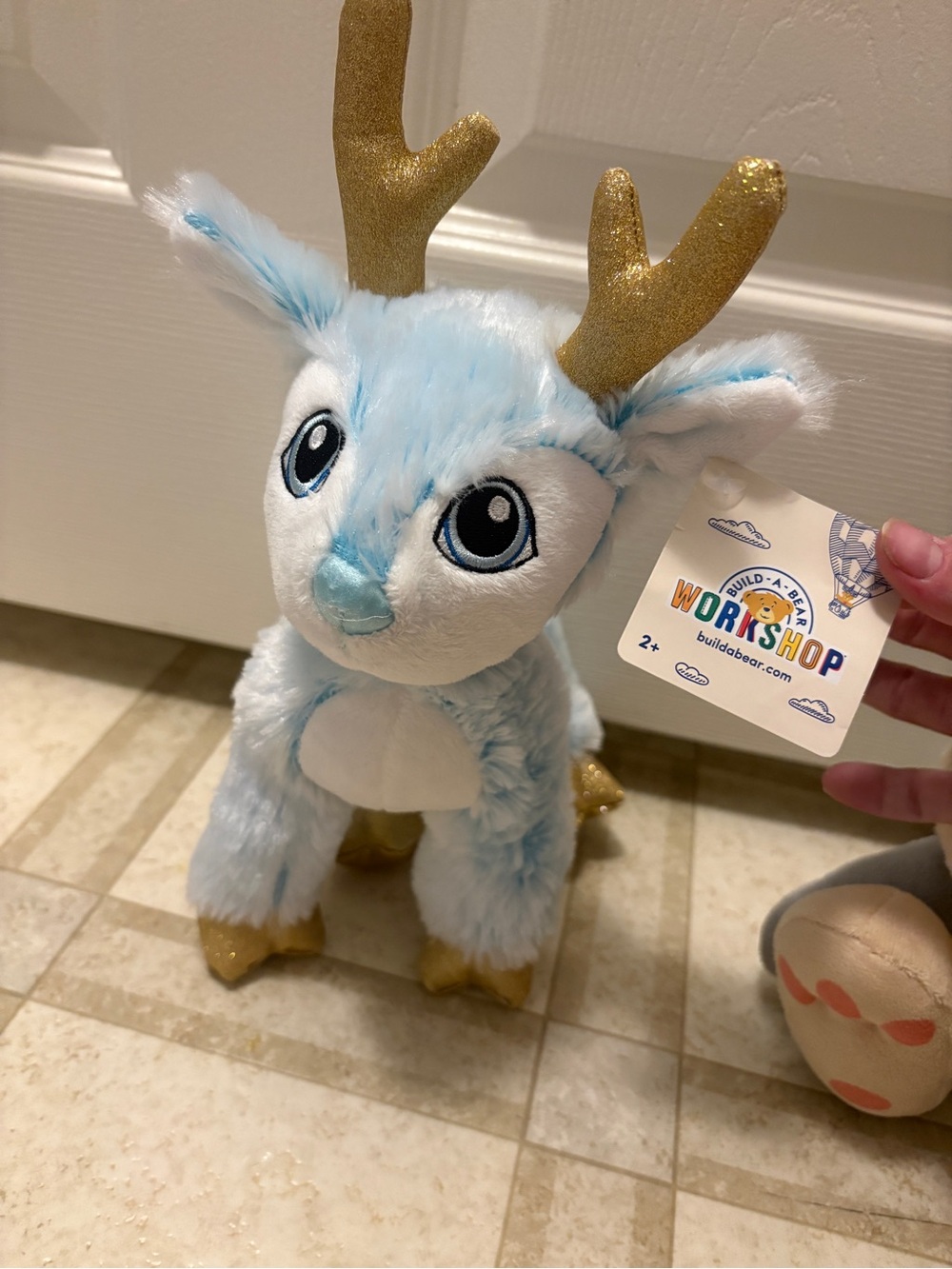 Build-A-Bear Light Blue Plush Reindeer with Gold Antlers